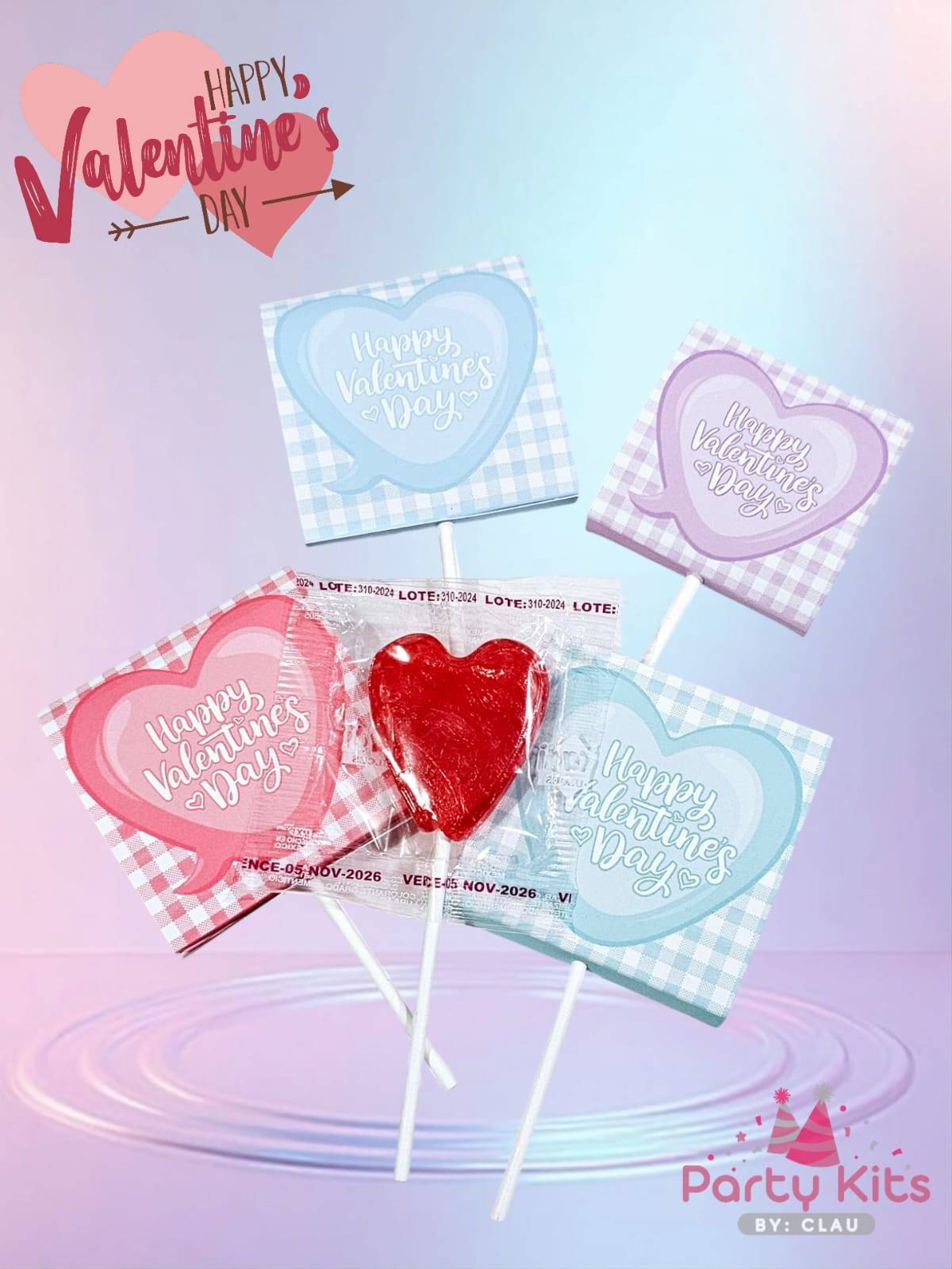 Paleta de corazón con diseño San Valentín