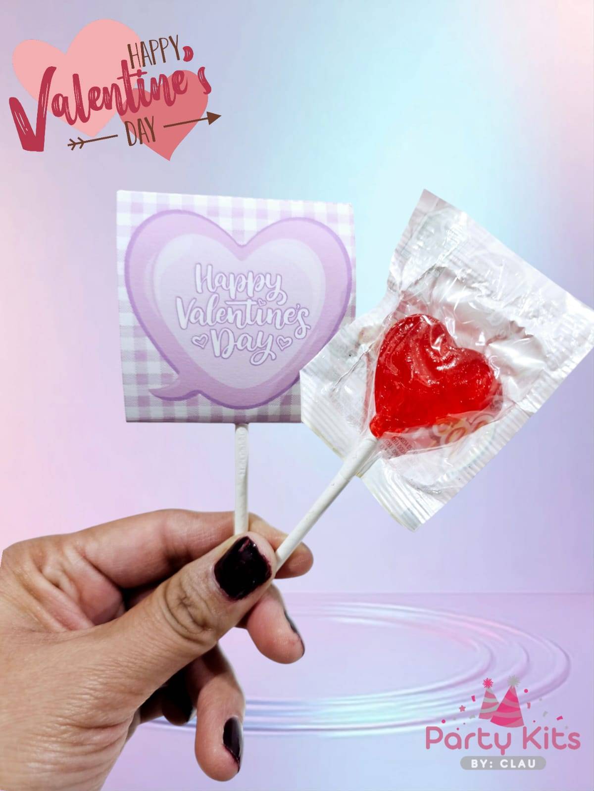 Paleta de corazón con diseño San Valentín