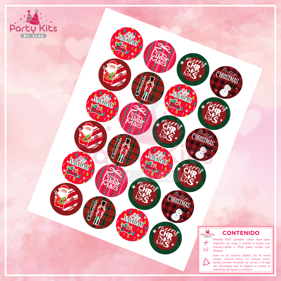 Stickers Navideños para imprimir, planilla tamaño carta diseño Mixto