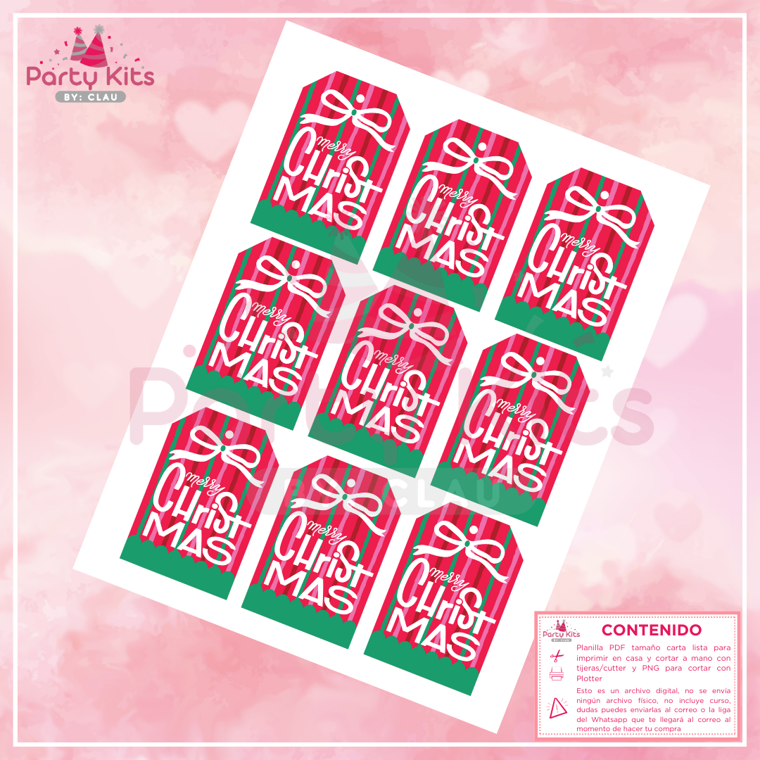 Tags navideños para imprimir, planilla tamaño carta modelo Líneas