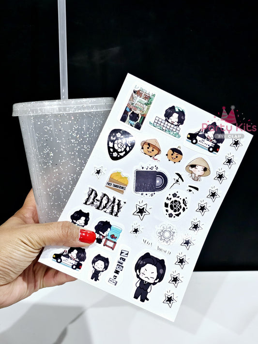 Vaso Glitter 16 Oz con planilla de stickers personalizada