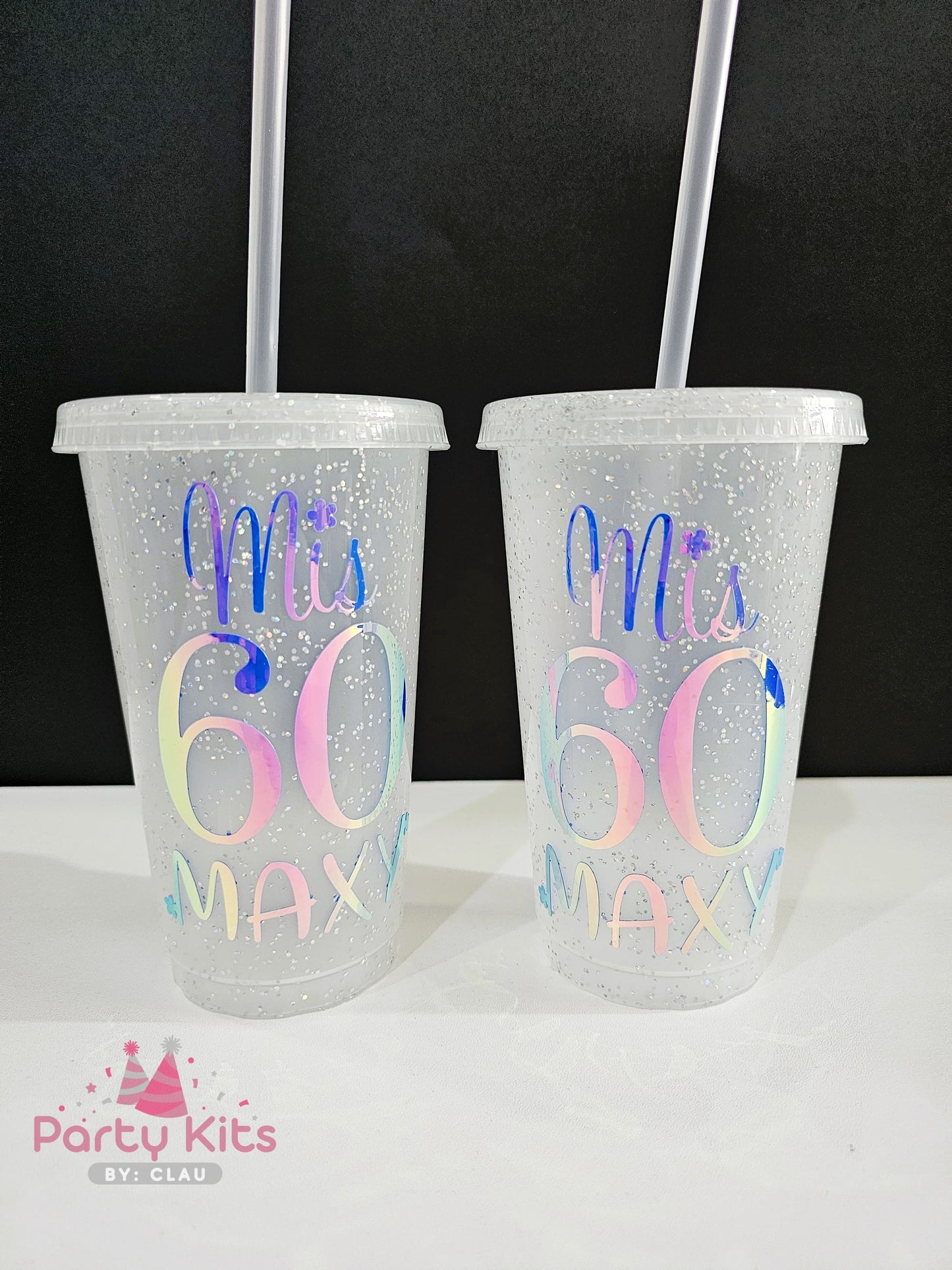 Vaso Glitter 16 Oz personalizado con Vinil