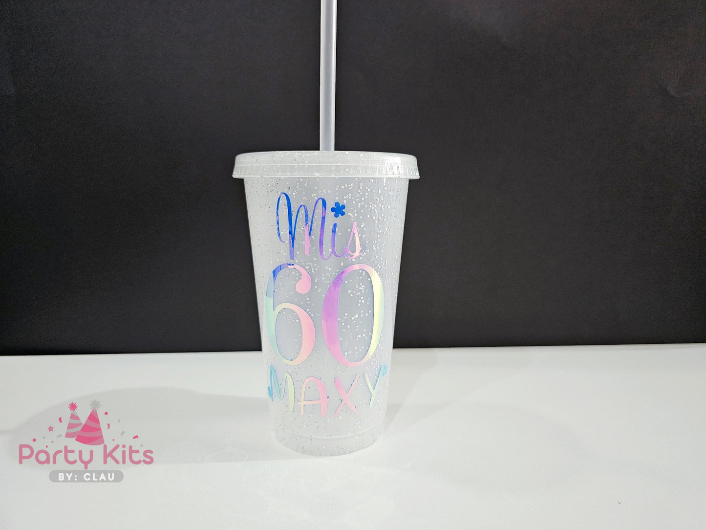 Vaso Glitter 16 Oz personalizado con Vinil