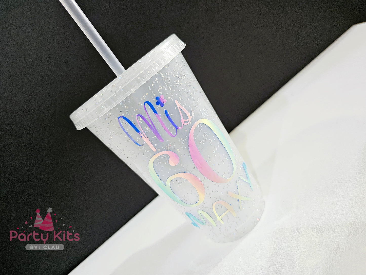 Vaso Glitter 16 Oz personalizado con Vinil