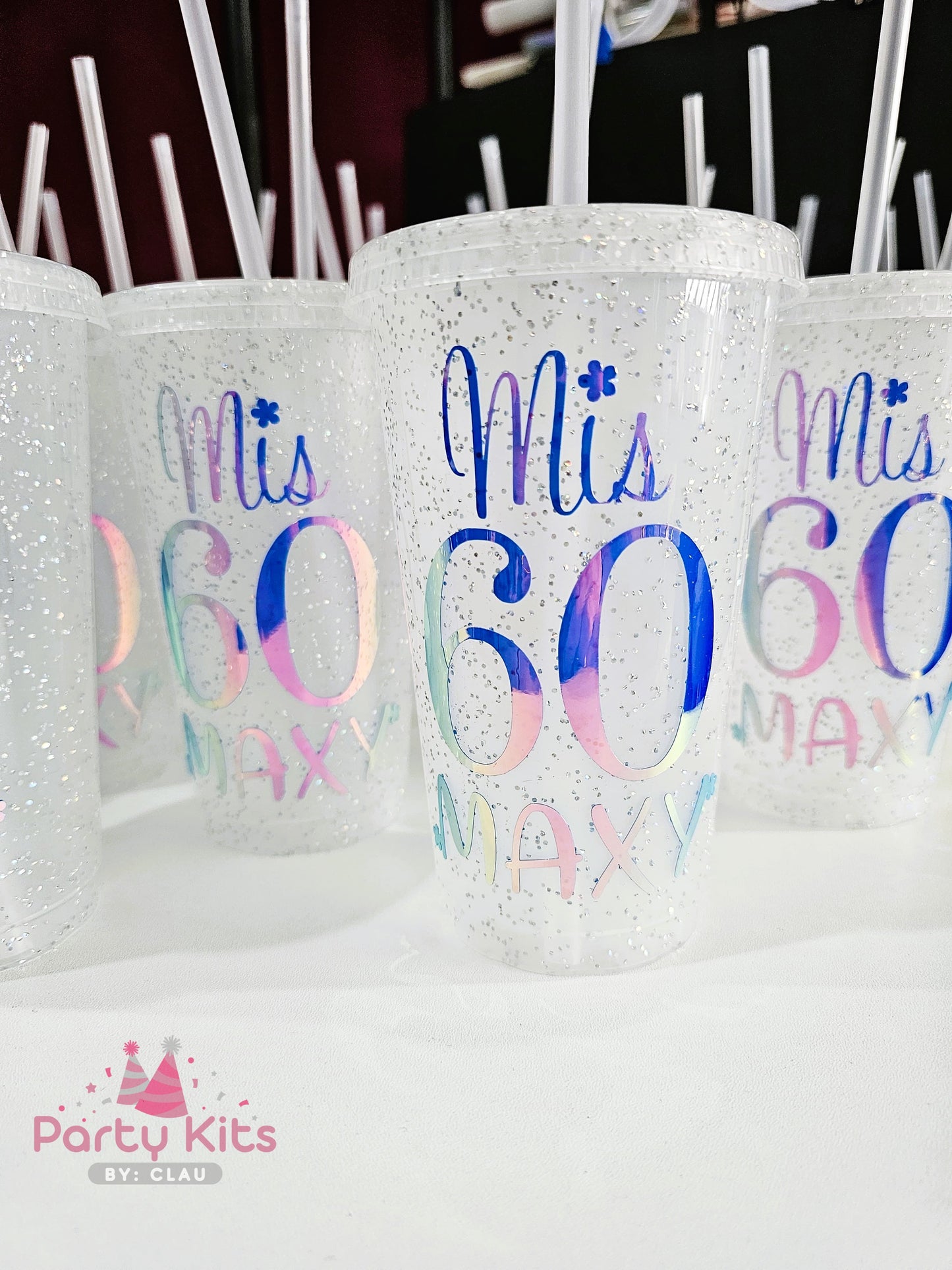 Vaso Glitter 16 Oz personalizado con Vinil