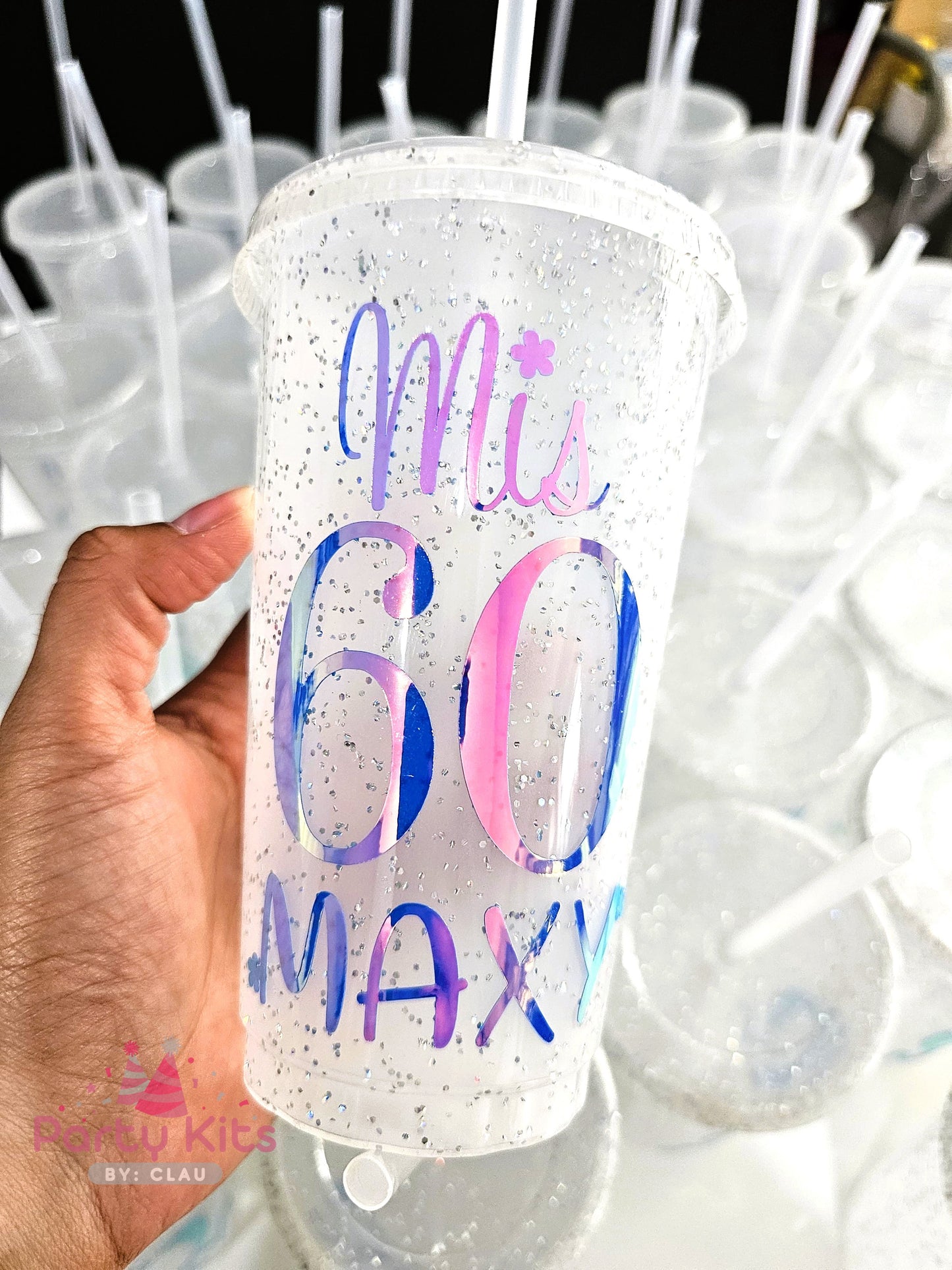 Vaso Glitter 16 Oz personalizado con Vinil