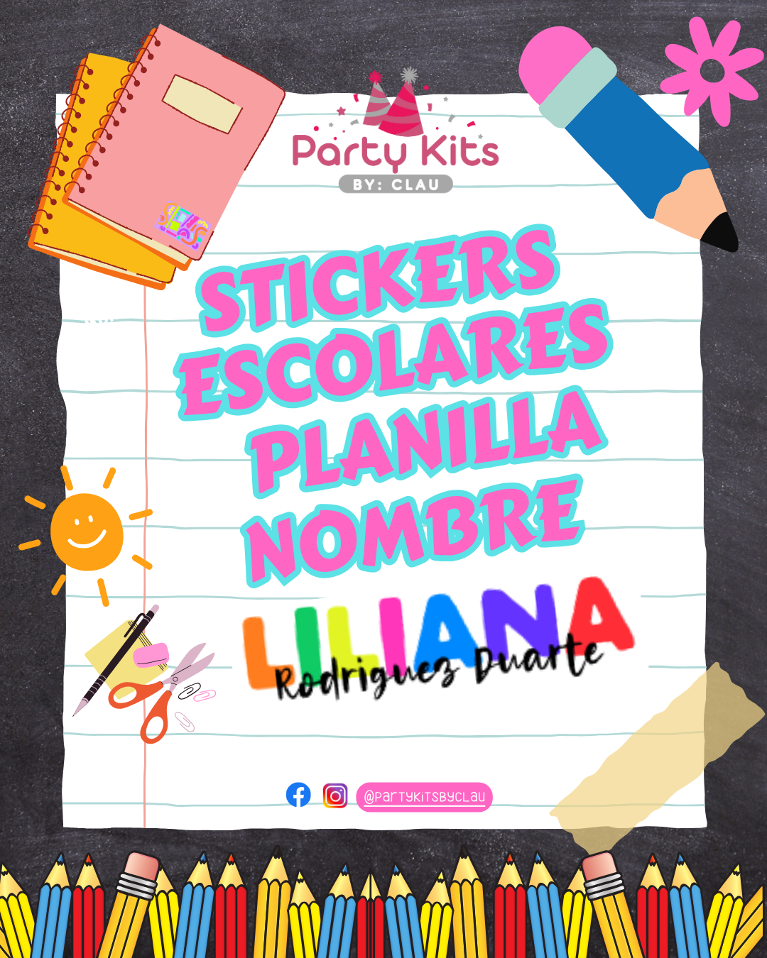 Stickers escolares Silueta Nombre (Etiquetas escolares) 2025