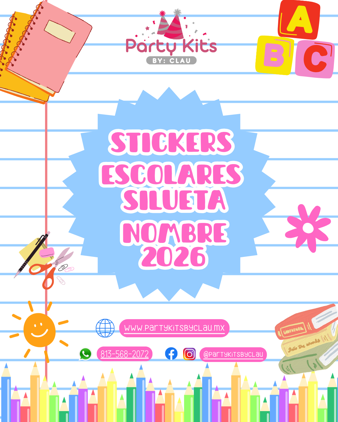 Stickers escolares Silueta Nombre (Etiquetas escolares) 2026