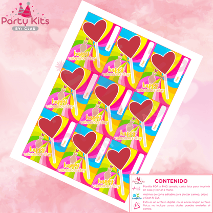 Planilla digital imprimible para tarjetas rectangulares porta chocolate San Valentín
