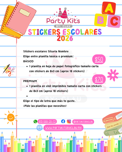 Stickers escolares Silueta Nombre (Etiquetas escolares) 2026
