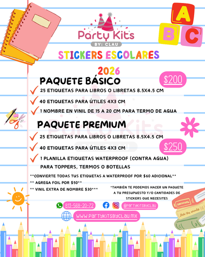 PAQUETES STICKERS ESCOLARES 2026