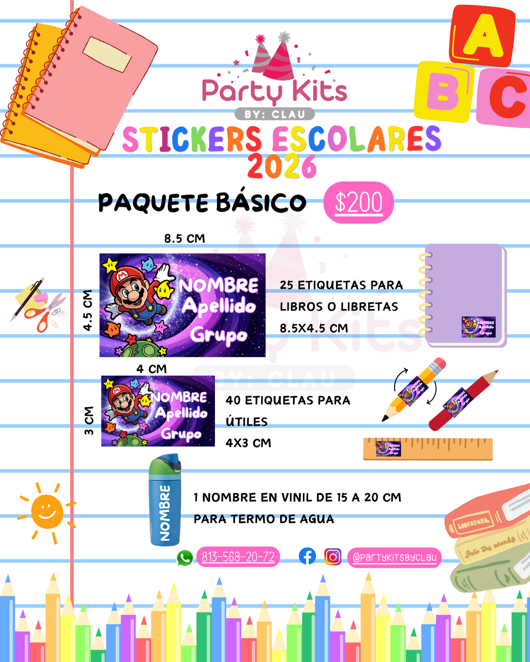 PAQUETES STICKERS ESCOLARES 2026