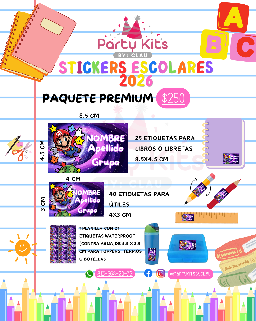 PAQUETES STICKERS ESCOLARES 2026 PREMIUM
