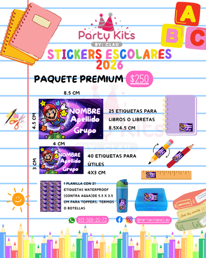 PAQUETES STICKERS ESCOLARES 2026 PREMIUM