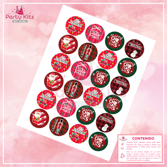 Stickers Navideños para imprimir, planilla tamaño carta diseño Mixto