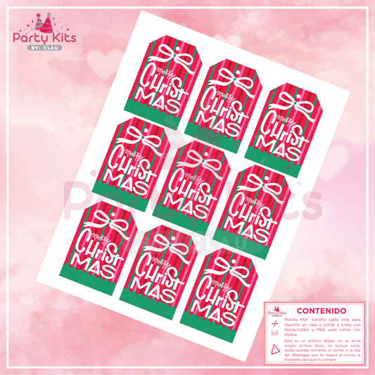 Tags navideños para imprimir, planilla tamaño carta modelo Líneas