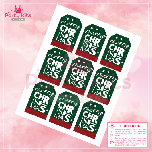 Tags navideños para imprimir, planilla tamaño carta modelo Verde