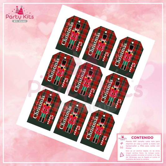 Tags navideños para imprimir, planilla tamaño carta modelo Cascanueces