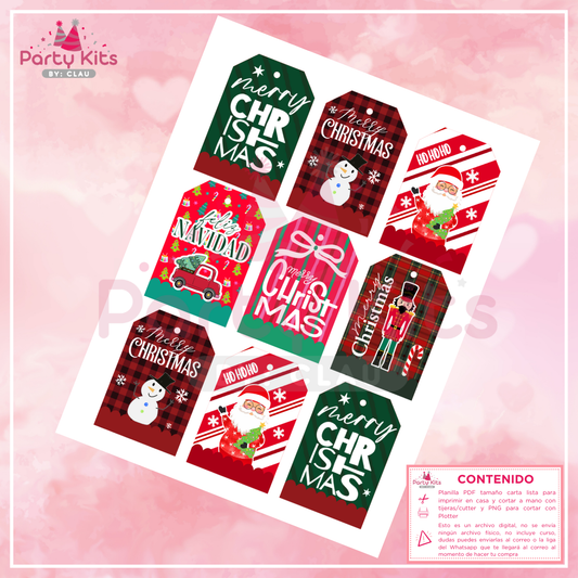 Tags navideños para imprimir, planilla tamaño carta