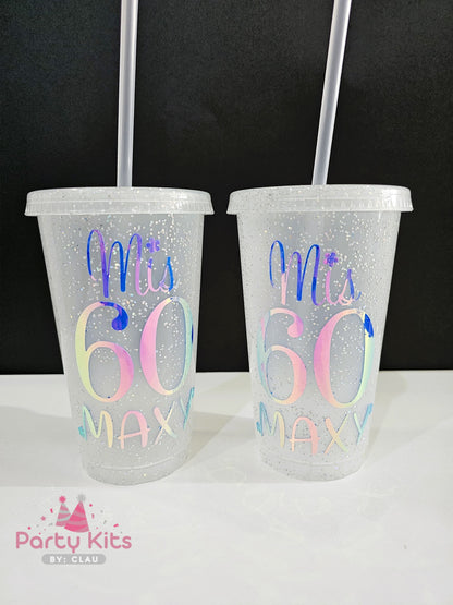 Vaso Glitter 16 Oz personalizado con Vinil