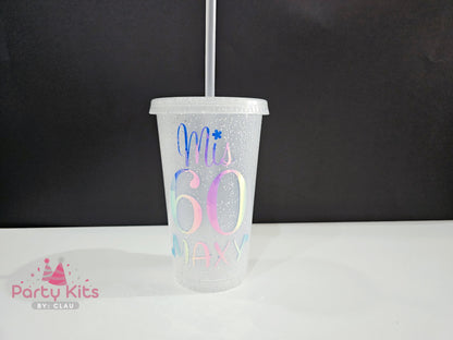 Vaso Glitter 16 Oz personalizado con Vinil