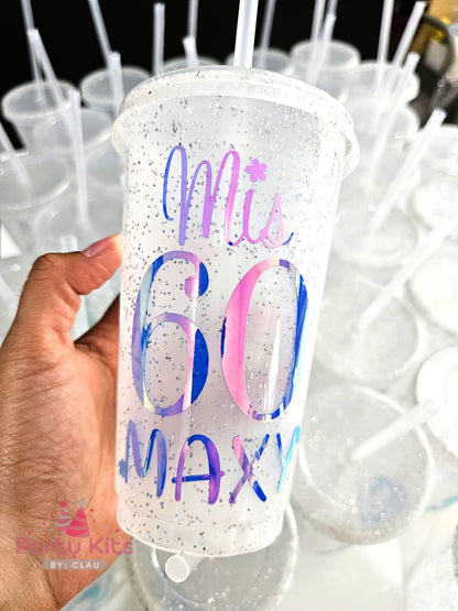 Vaso Glitter 16 Oz personalizado con Vinil