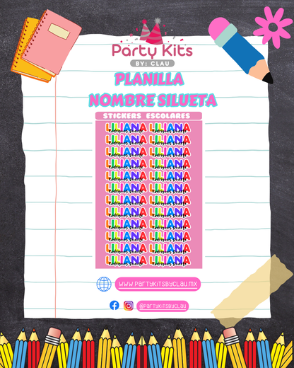 Stickers escolares Silueta Nombre (Etiquetas escolares) 2025